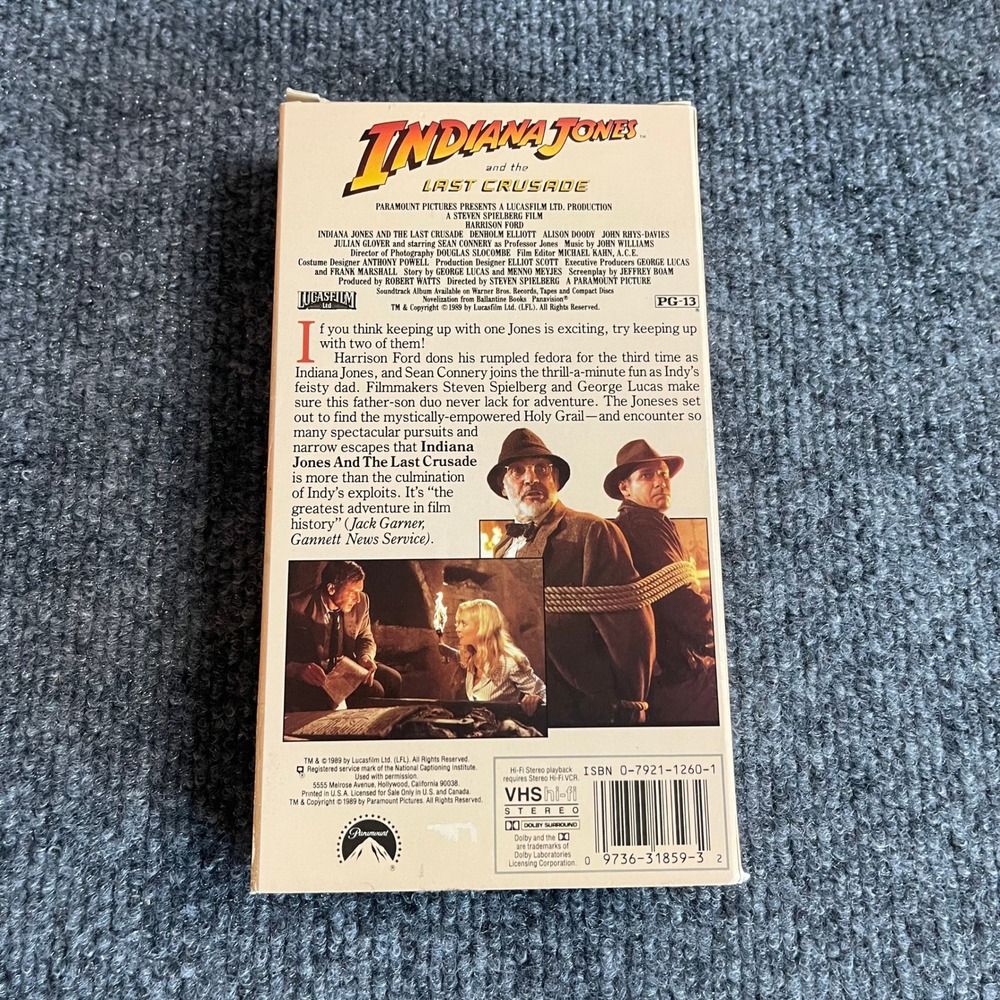 Indiana Jones and the Last Crusade VHS 1989 Paramount Harrison Ford 31859 - Picture 3 of 9